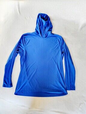Men's Exertek Blue Hooded Athletic Shirt Long Sleeve Performance Pullover L